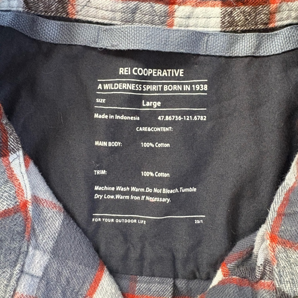 REI Co Op Blue Plaid Flannel LS Shirt Cotton Outdoor Nature Hiking Women Large - Picture 6 of 12